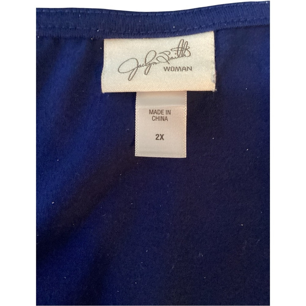 Jaclyn Smith Navy and White Patterned Ruffle Tank Top Size 2X
