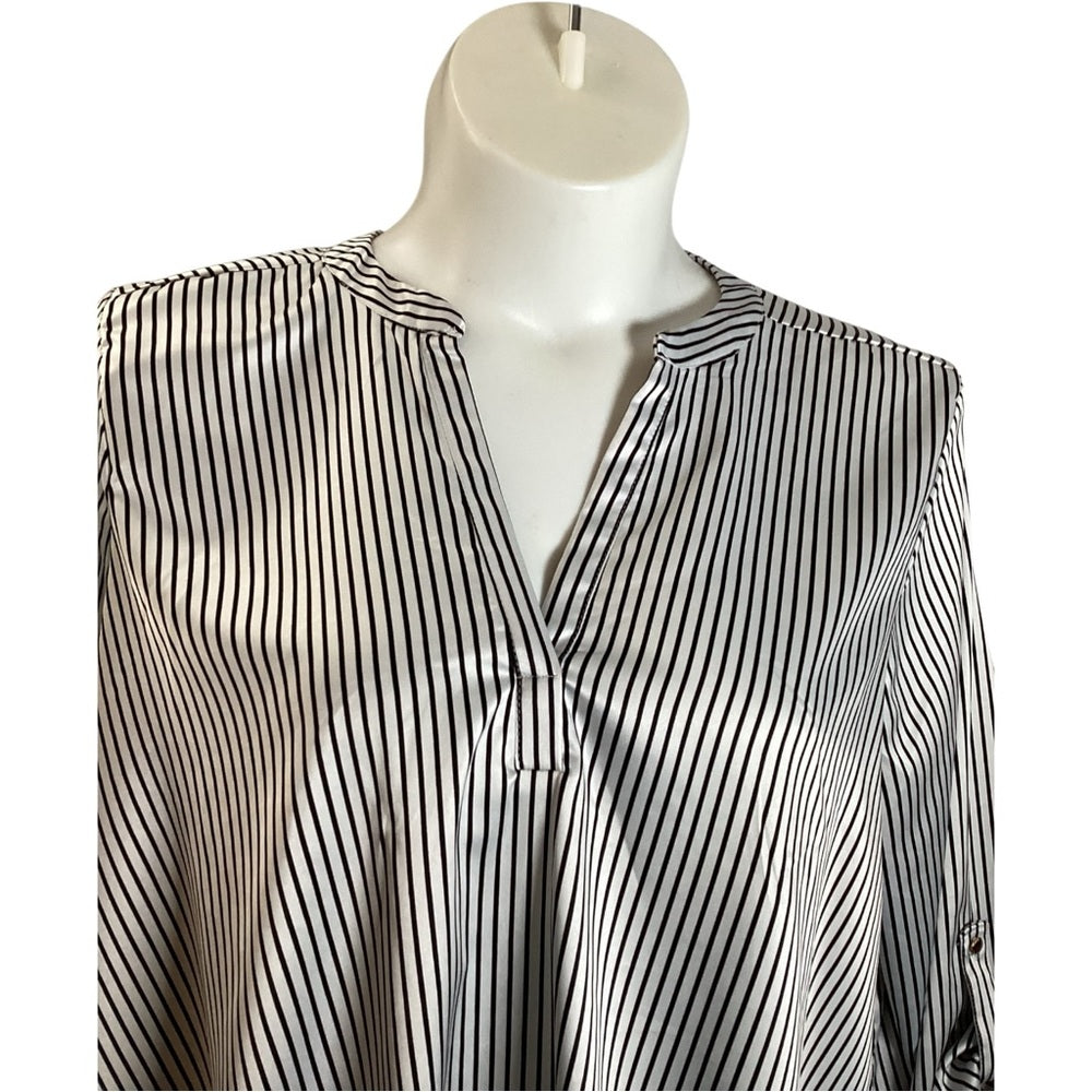 Chic Black and White Striped Blouse, Plus Size 2X
