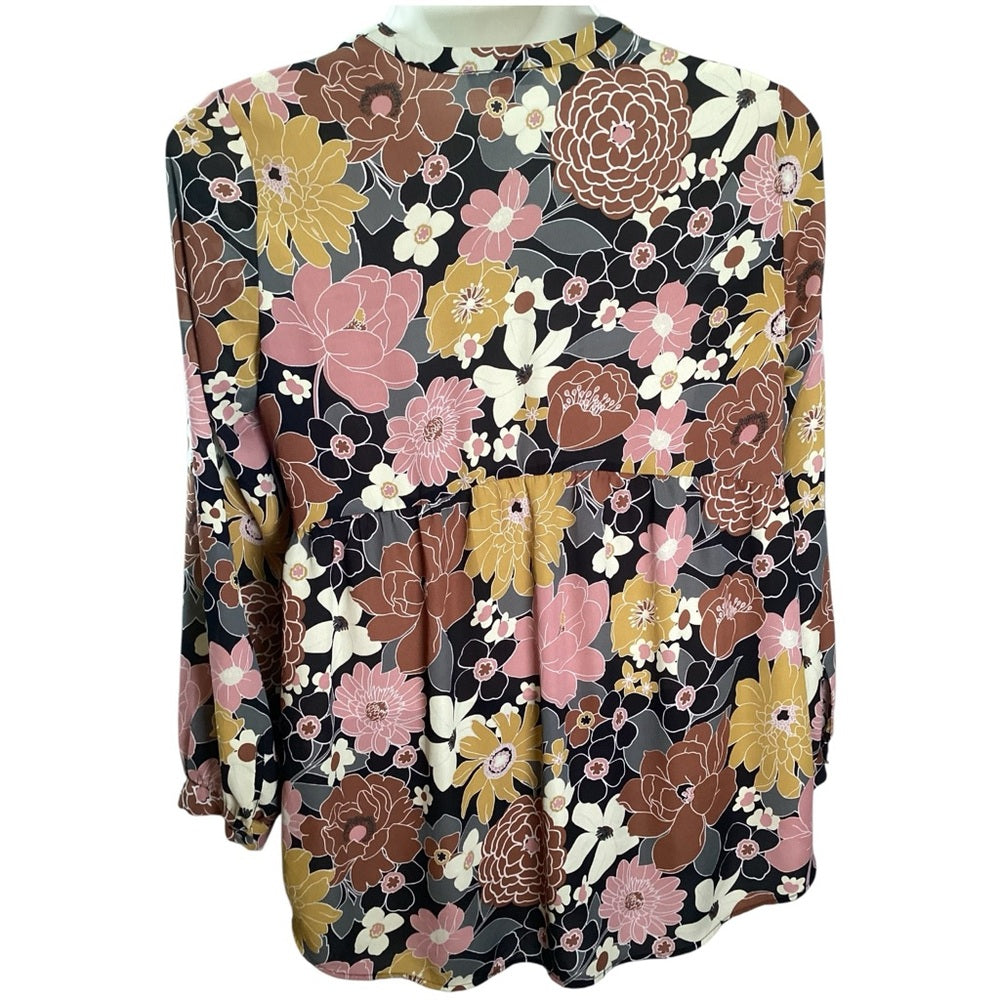 Elegant Floral Blouse - Pink, Brown, Yellow Plus Size 1X