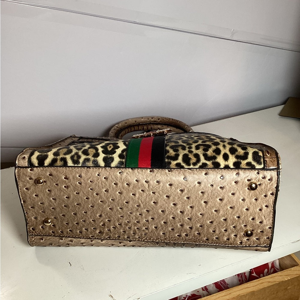 Elegant Leopard Print and Gold Satchel Set