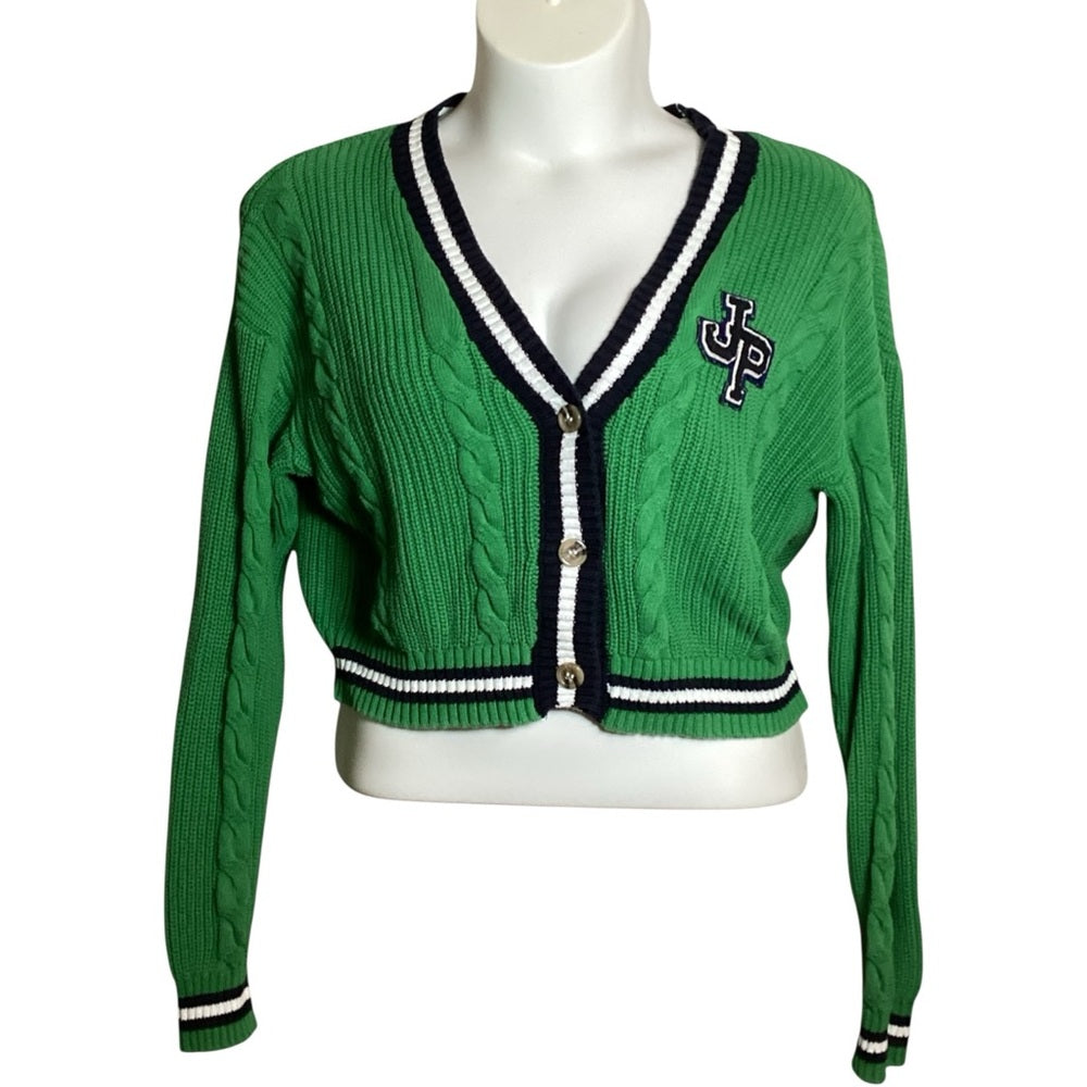 Forever 21 Green Cable Knit Cropped Cardigan, Plus Size XL