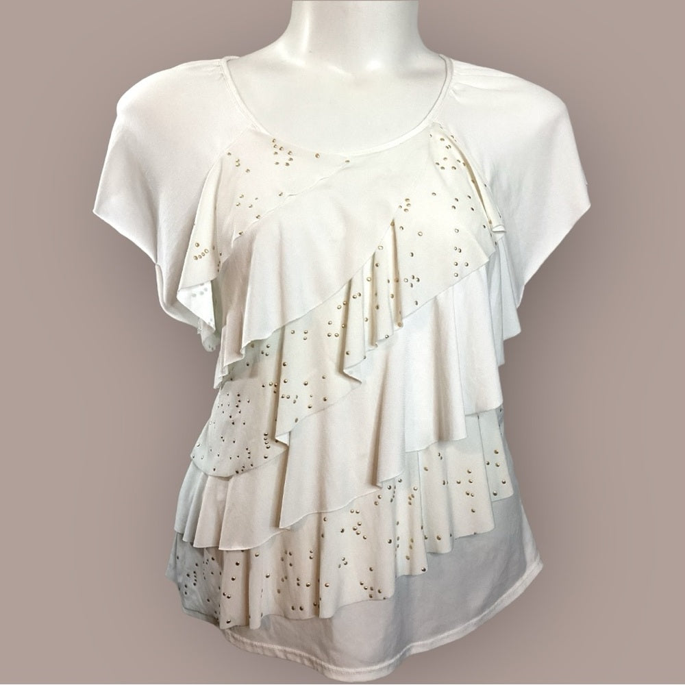 Kim Rogers White Layered Ruffle Blouse, Plus Size 2X