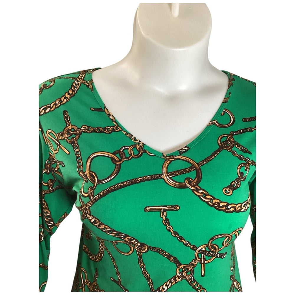 Susan Graver Teal Blouse with Chain Design, Plus Size 1X