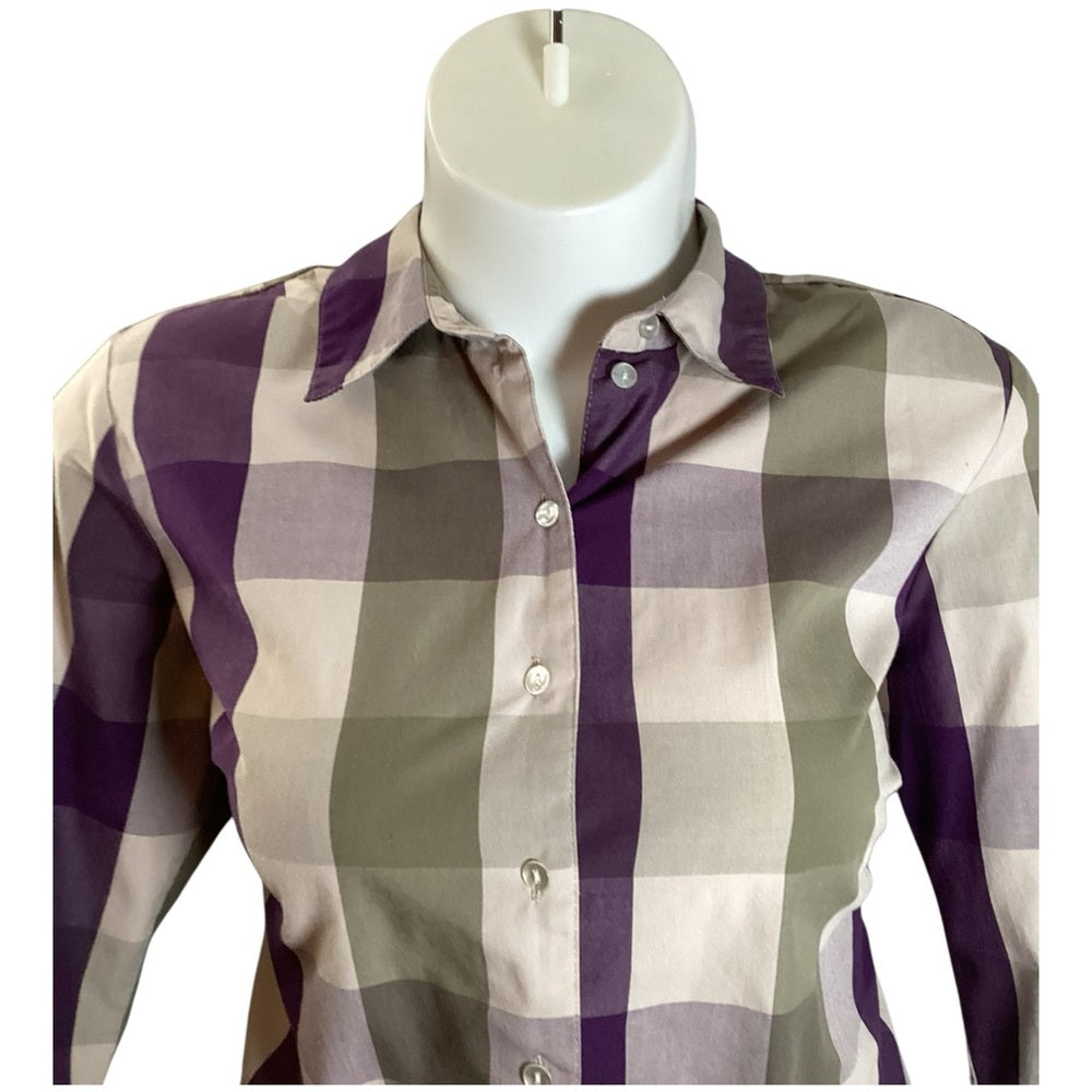 Kim Rogers Checkered Blouse in Purple and Tan, Plus Size 18 (2X)