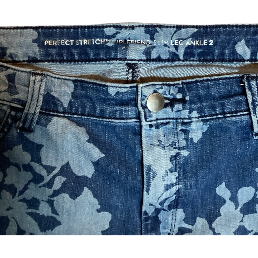 Chico's Blue Floral Denim Jeans, Stretch, Size 12 (2 Chico’s)