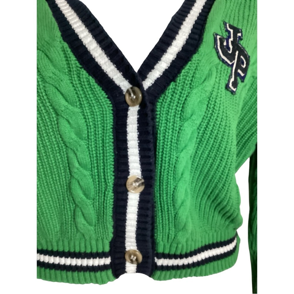 Forever 21 Green Cable Knit Cropped Cardigan, Plus Size XL