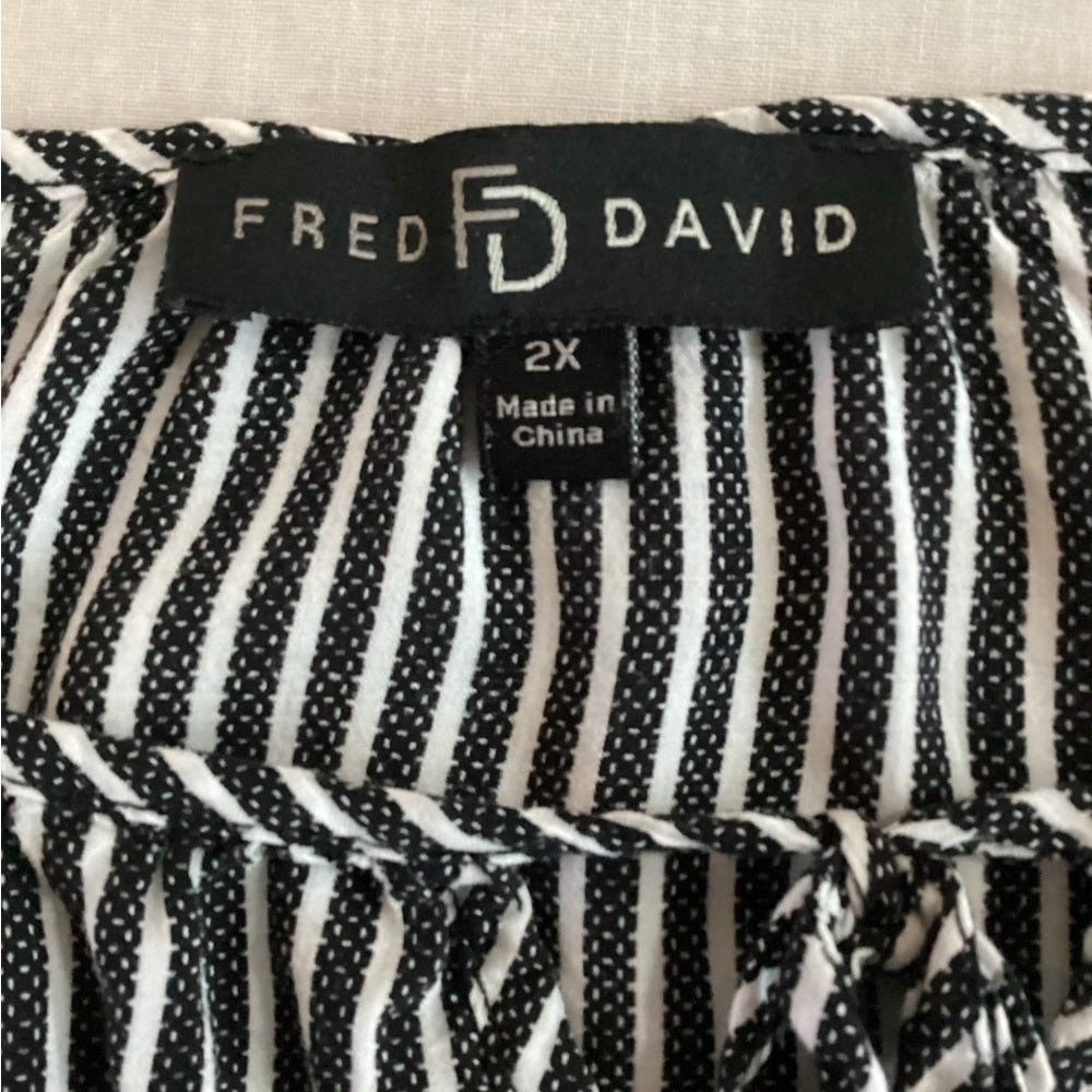 Fred David Black and White Striped Blouse, Plus Size 2X