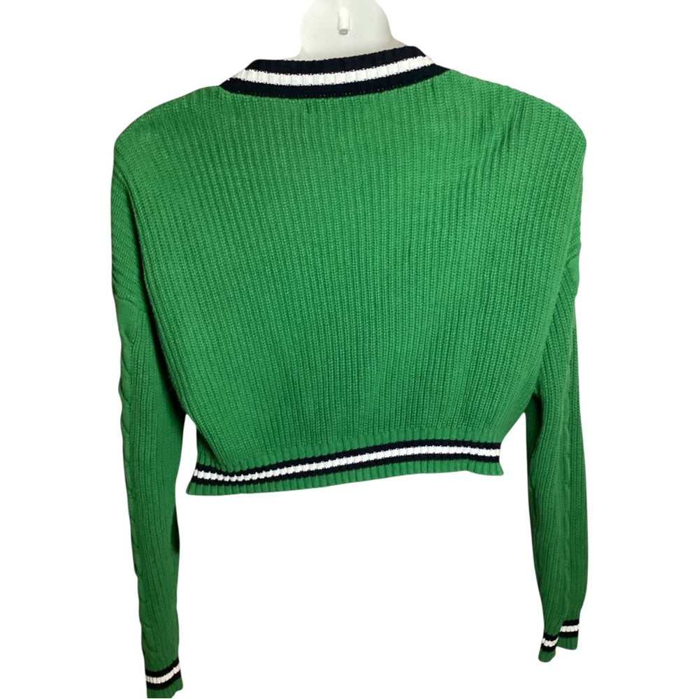 Forever 21 Green Cable Knit Cropped Cardigan, Plus Size XL