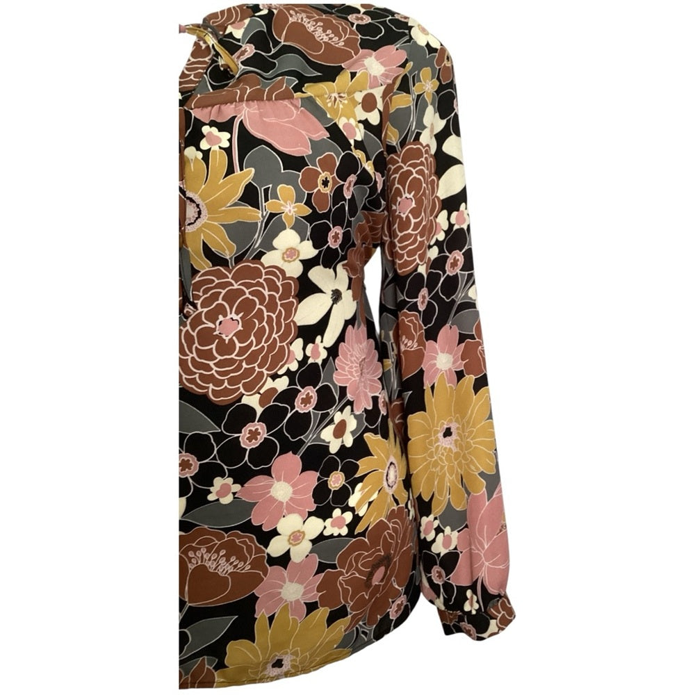 Elegant Floral Blouse - Pink, Brown, Yellow Plus Size 1X