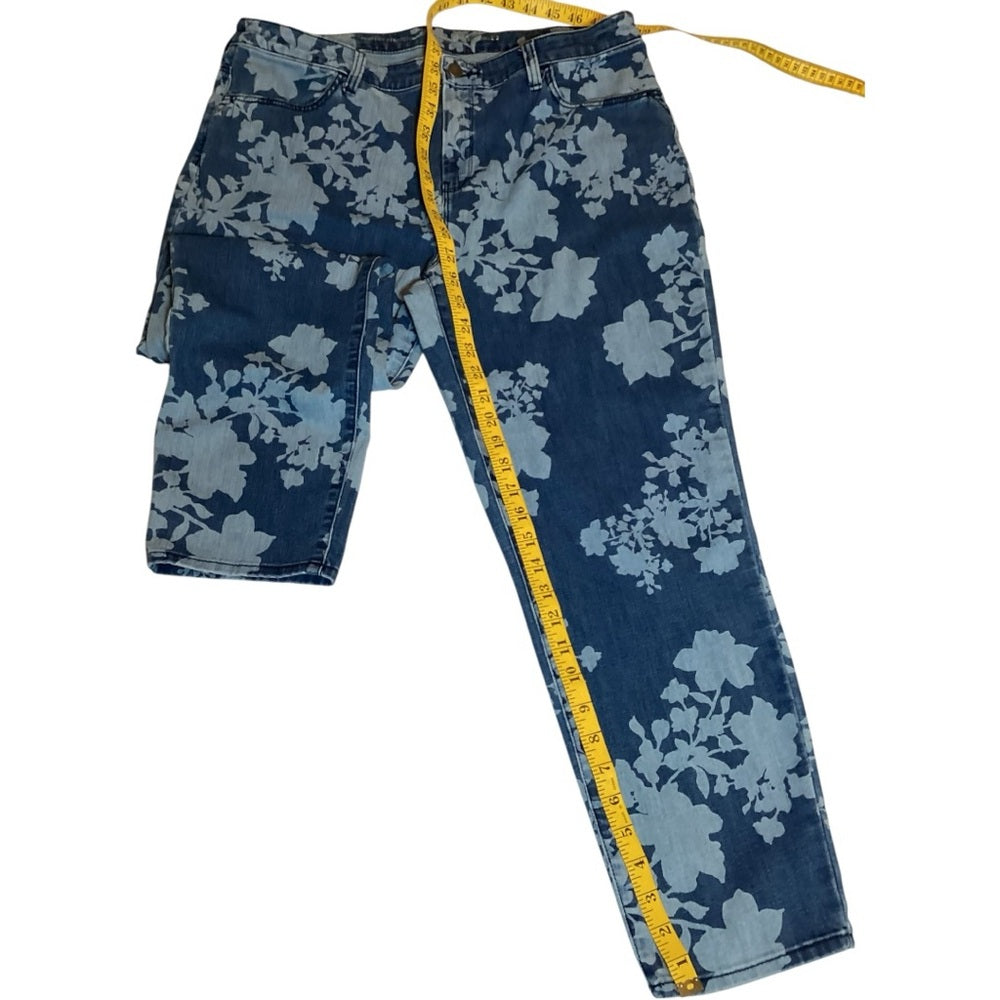 Chico's Blue Floral Denim Jeans, Stretch, Size 12 (2 Chico’s)