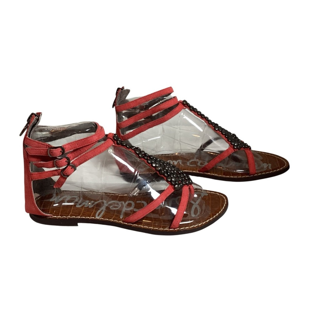 Sam Edelman Coral Colored Beaded Sandals, Size 7.5