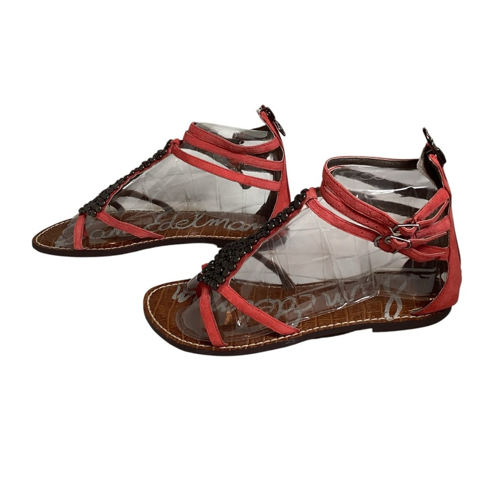 Sam Edelman Coral Colored Beaded Sandals, Size 7.5
